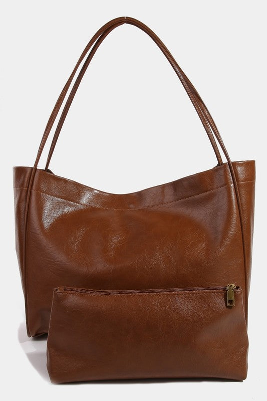 Fame Faux Leather Tote Bag - The Ruffled Bull Boutique