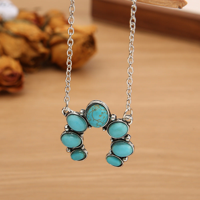 Artificial Turquoise Alloy Pendant Necklace - The Ruffled Bull Boutique