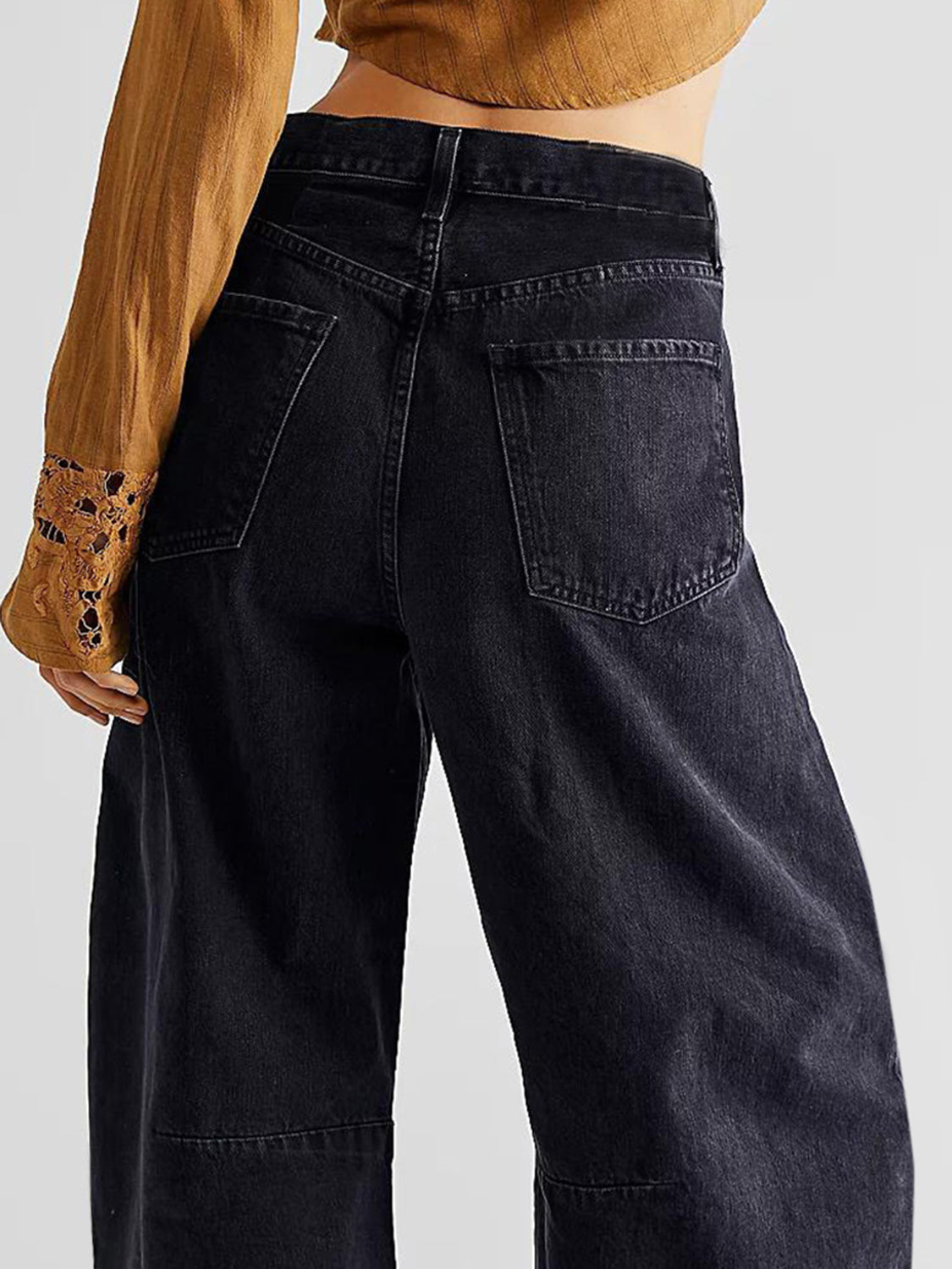 Raw Hem Wide Leg Jeans with Pockets