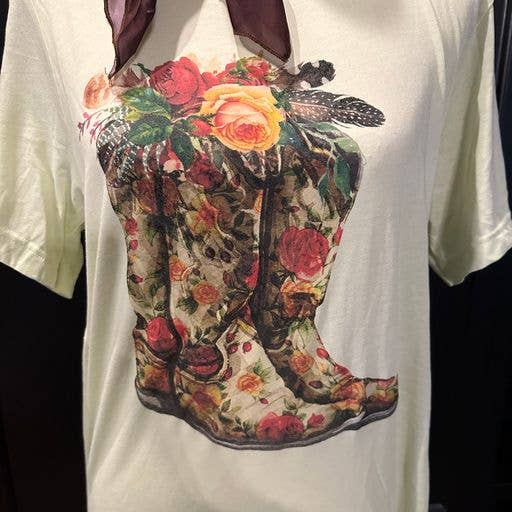 Floral Boot on Natural Crew - The Ruffled Bull Boutique