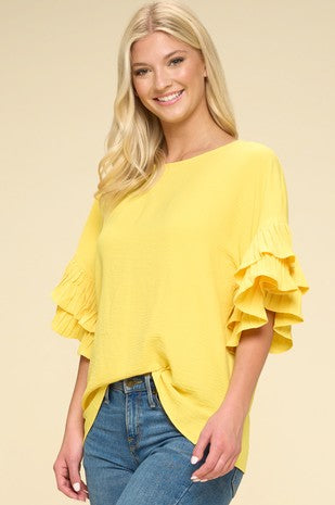 Yellow Oversized Solid Woven Blouse - The Ruffled Bull Boutique