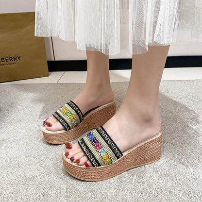 Contrast Cloth Wedge Sandals - The Ruffled Bull Boutique