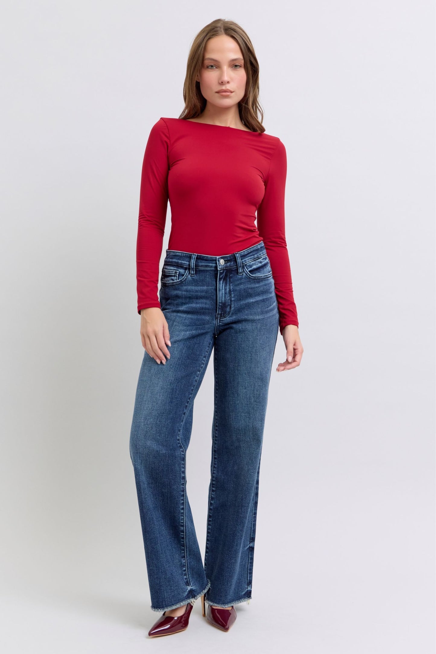 Judy Blue Full Size Raw Hem Mid Rise Jeans - The Ruffled Bull Boutique