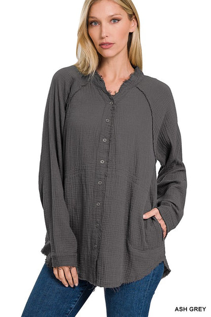 BUTTON DOWN RAW EDGE SHIRTS - The Ruffled Bull Boutique