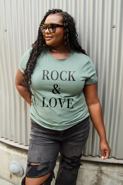 Simply Love Full Size ROCK ＆ LOVE Short Sleeve T-Shirt - The Ruffled Bull Boutique