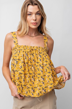 FLORAL PRINTED TEXTURED COTTON GAUZE TOP - The Ruffled Bull Boutique