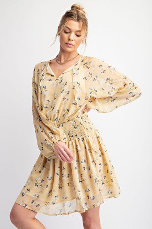 SILKY CHIFFON SMOCKED BUBBLE SLEEVE DRESS - The Ruffled Bull Boutique