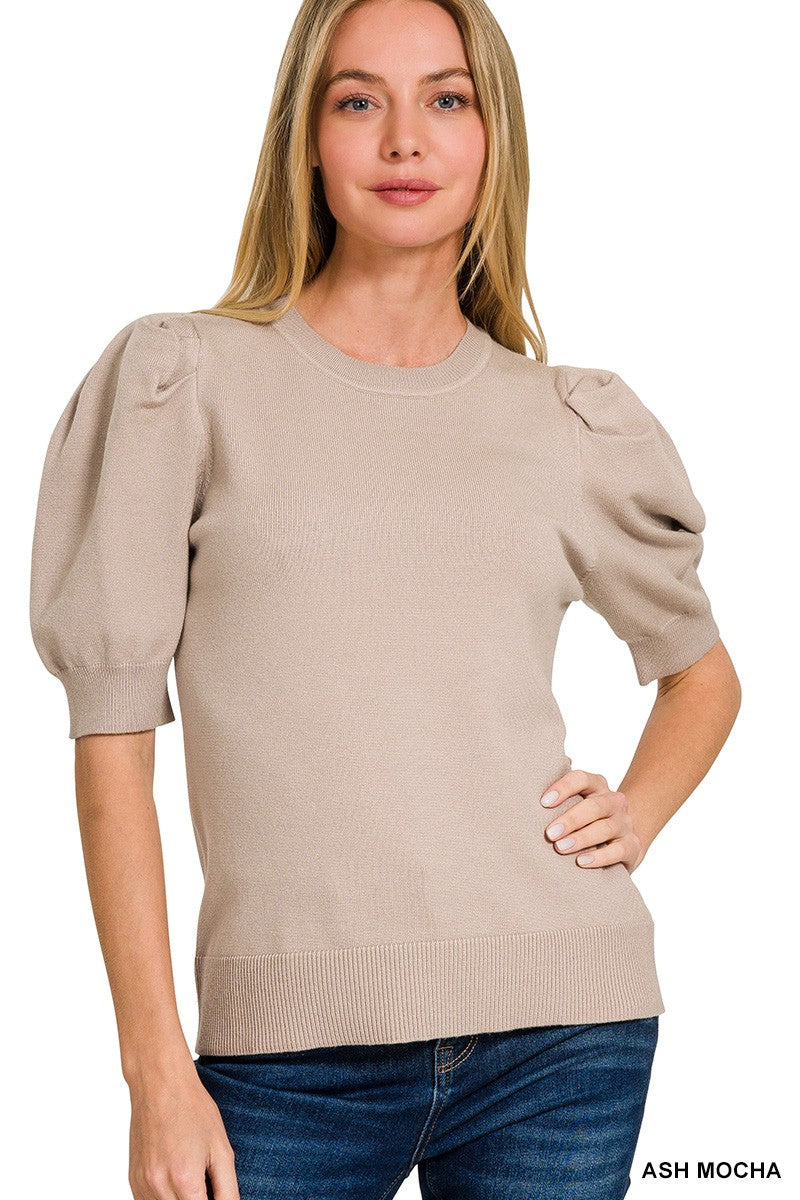 VISCOSE PUFF SHORT SLEEVE SWEATER - The Ruffled Bull Boutique