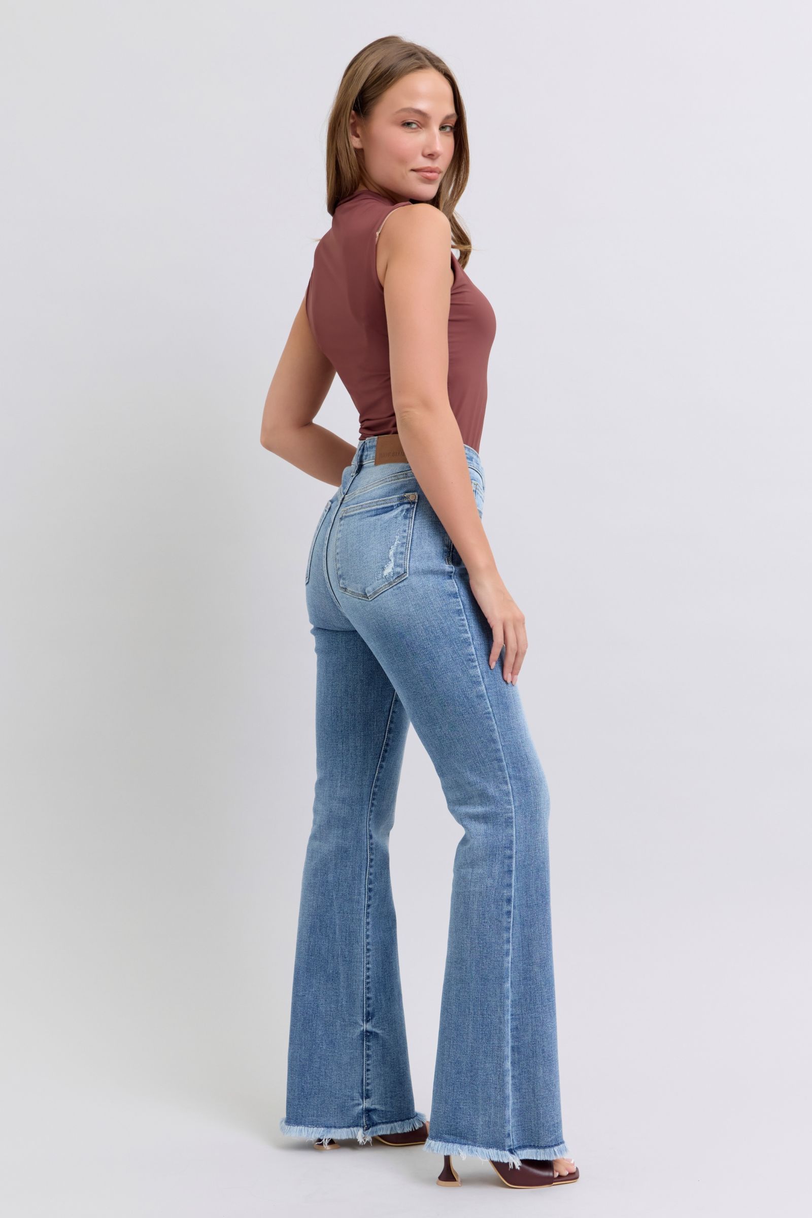 Judy Blue Full Size Raw Hem High Rise Bootcut Jeans - The Ruffled Bull Boutique