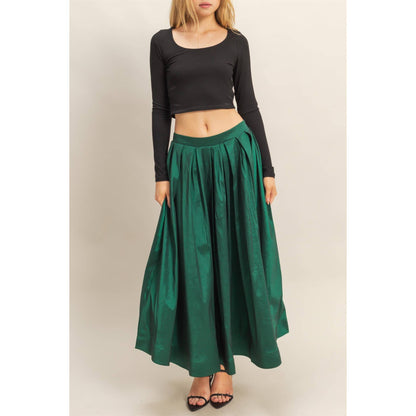 Classic Pleated A-Line Midi Full Skirt - The Ruffled Bull Boutique