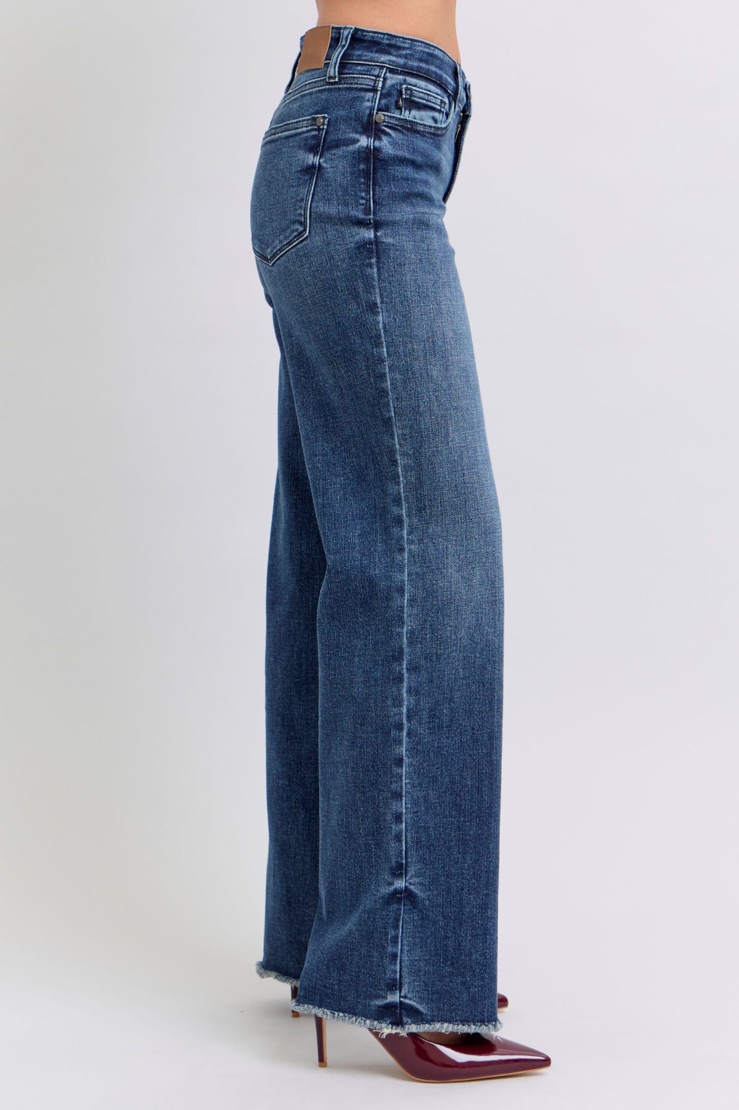 Judy Blue Full Size Raw Hem Mid Rise Jeans - The Ruffled Bull Boutique