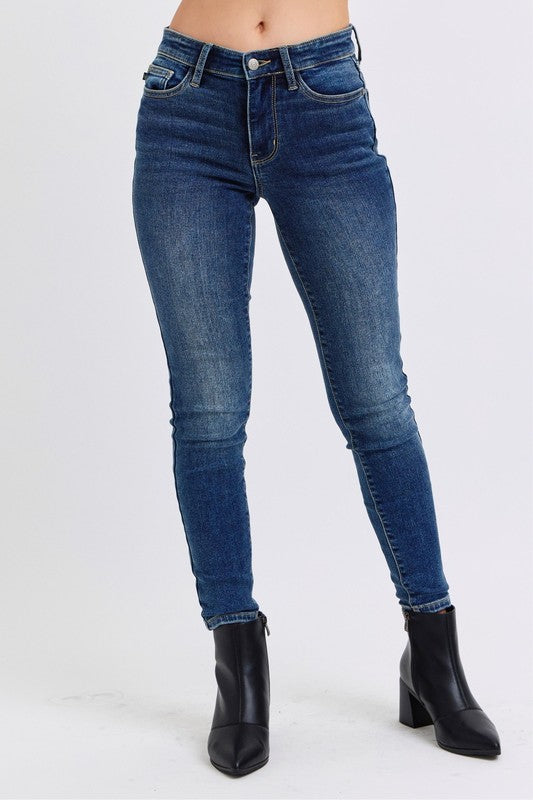 Judy Blue Full Size Run Mid-Rise Waist Skinny Jeans with Thermal Lining - The Ruffled Bull Boutique