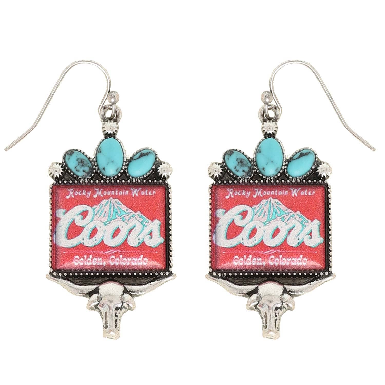 Western Stone Longhorn Coors Water Earrings - The Ruffled Bull Boutique