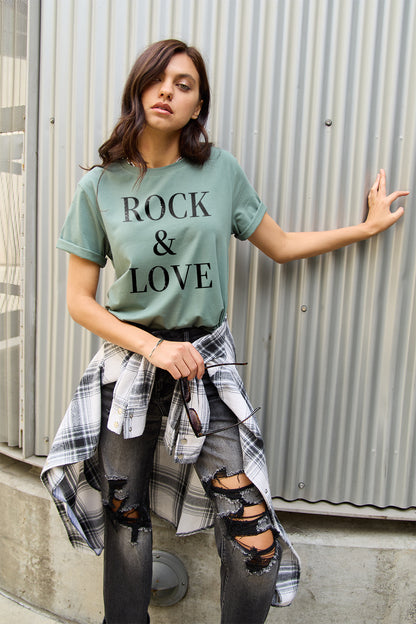 Simply Love Full Size ROCK ＆ LOVE Short Sleeve T-Shirt - The Ruffled Bull Boutique