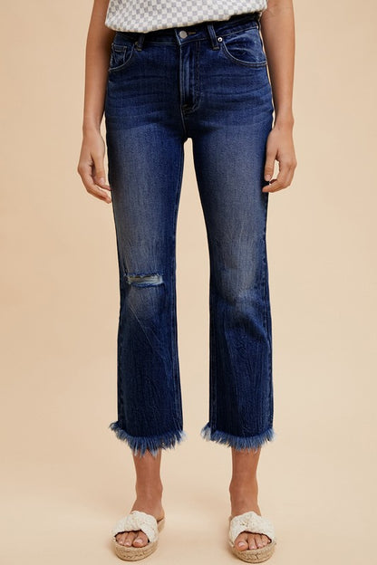 Annie Wear Distressed Raw Hem Straight Leg Cropped Jeans - The Ruffled Bull Boutique