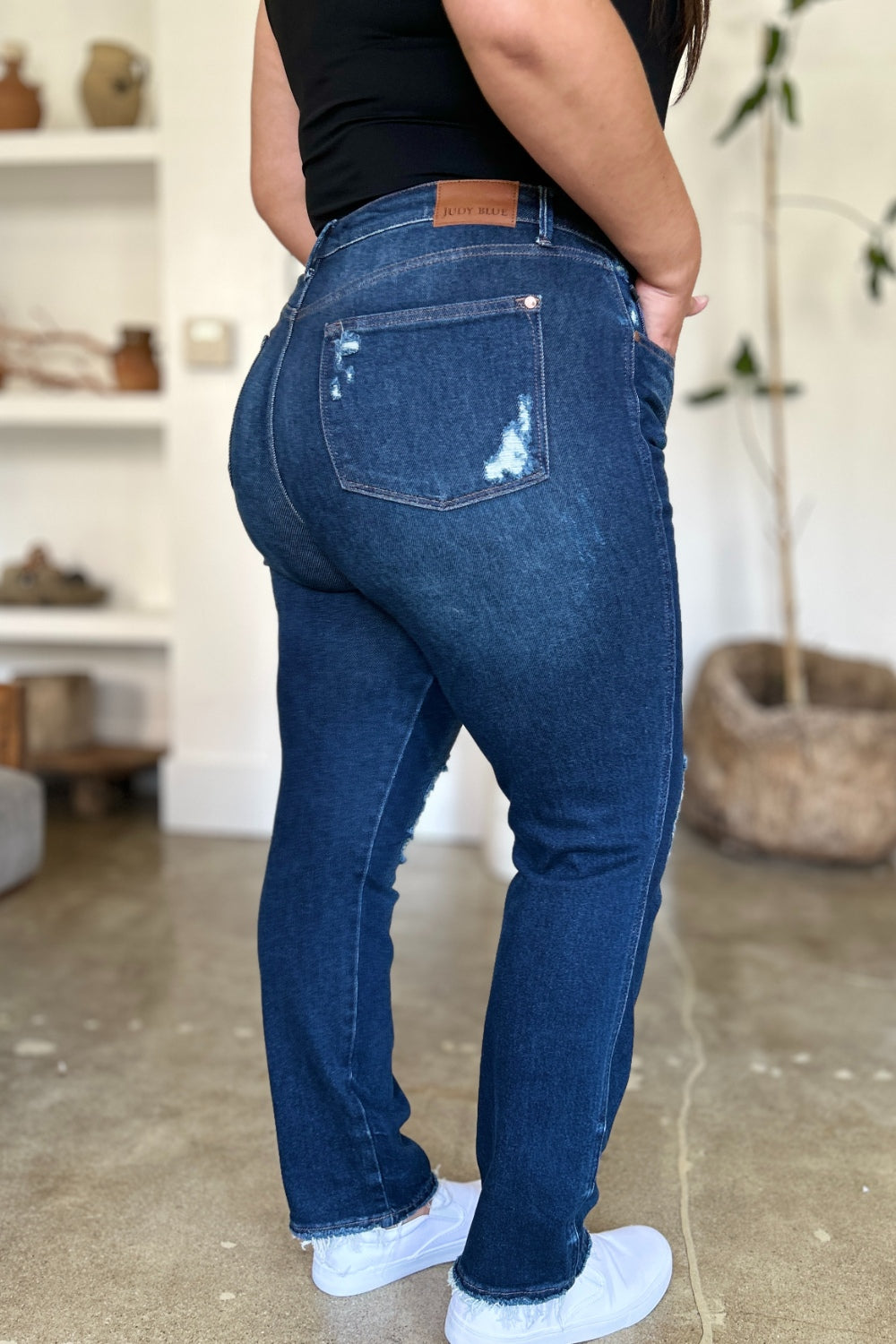 Judy Blue Full Size High Waist Rigid Magic Heavy Destroy Straight Jeans - The Ruffled Bull Boutique