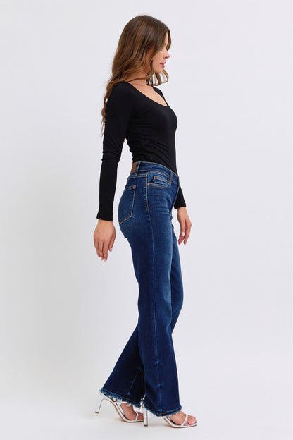 Judy Blue Full Size Raw Hem Straight Leg Jeans - The Ruffled Bull Boutique