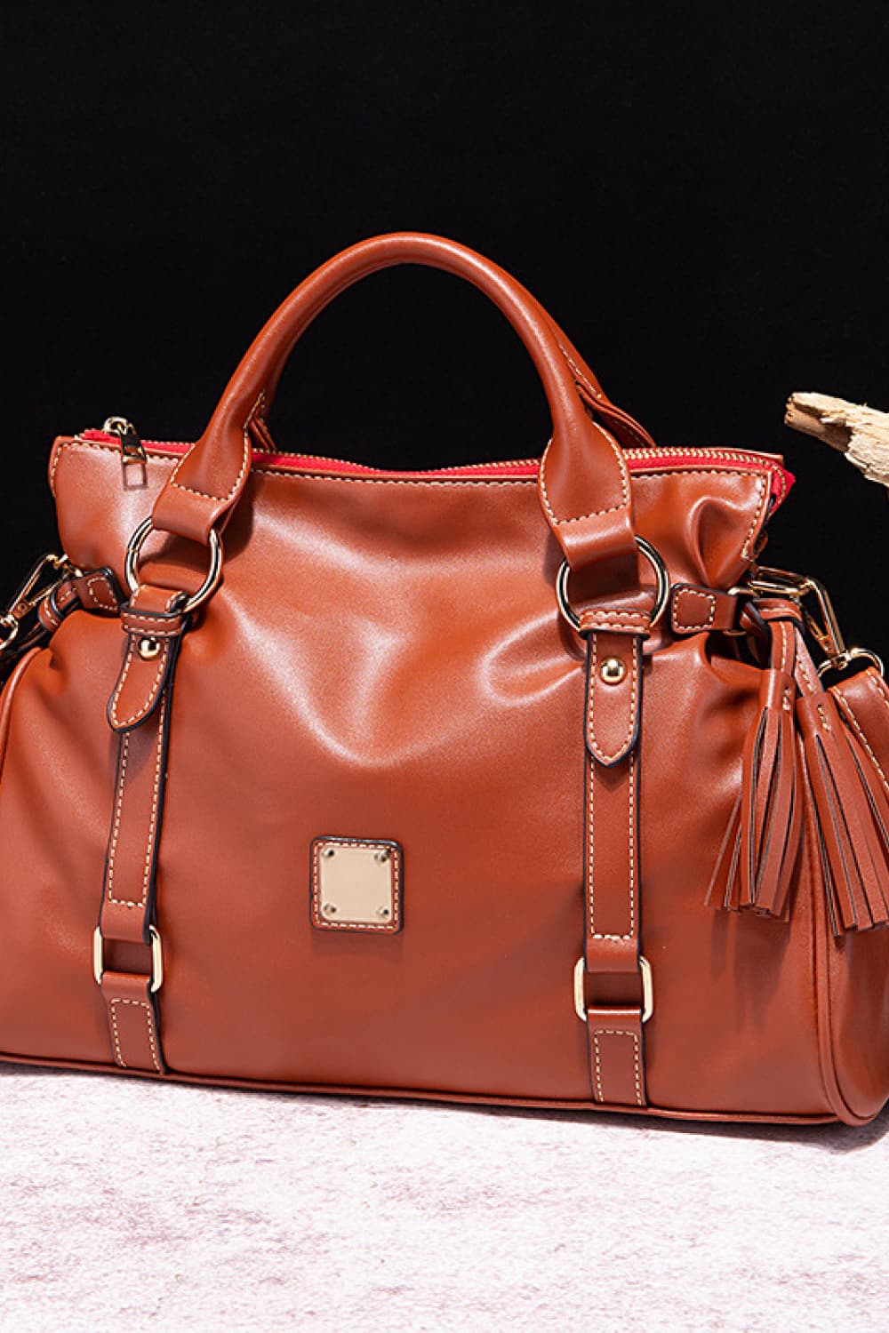 PU Leather Handbag with Tassels - The Ruffled Bull Boutique