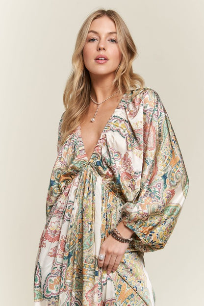 ADORA Printed V-Neck Batwing Sleeve Dress - The Ruffled Bull Boutique