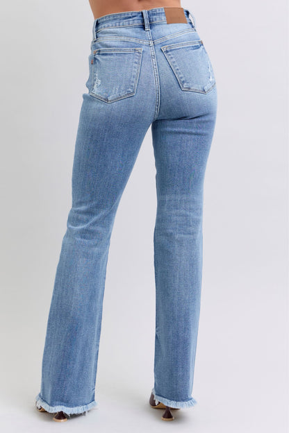 Judy Blue Full Size Raw Hem High Rise Bootcut Jeans - The Ruffled Bull Boutique