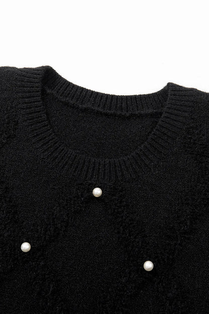 Pearl Detail Round Neck Long Sleeve Sweater