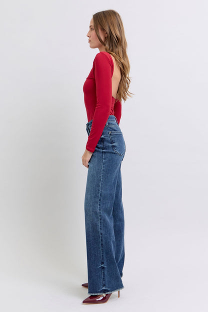 Judy Blue Full Size Raw Hem Mid Rise Jeans - The Ruffled Bull Boutique