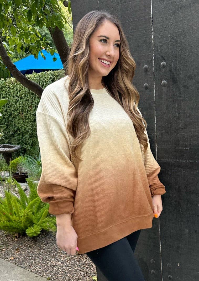 OMBRE CORDED CREWS  - EGGNOG/TOFFEE - The Ruffled Bull Boutique