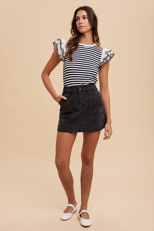 Annie Wear Cargo Denim Mini Skirt - The Ruffled Bull Boutique