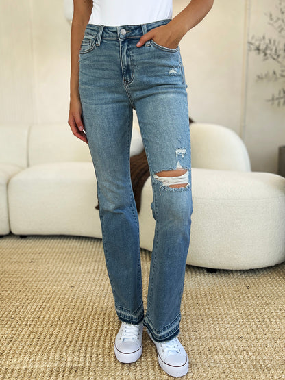 Judy Blue Full Size Mid Rise Destroyed Hem Distressed Jeans - The Ruffled Bull Boutique