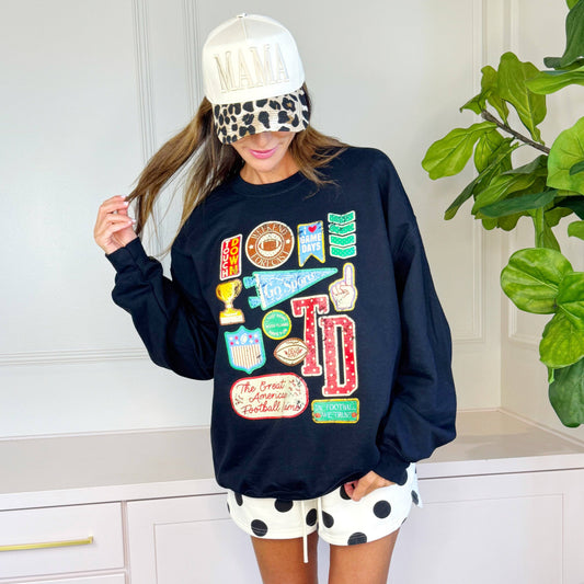 Football Varsity Patches Sweatshirt - The Ruffled Bull Boutique