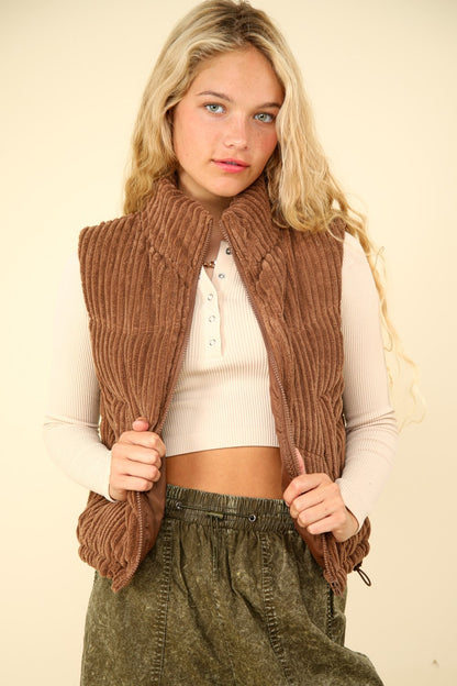 VERY J Zip Up Padded Corduroy Puffer Vest