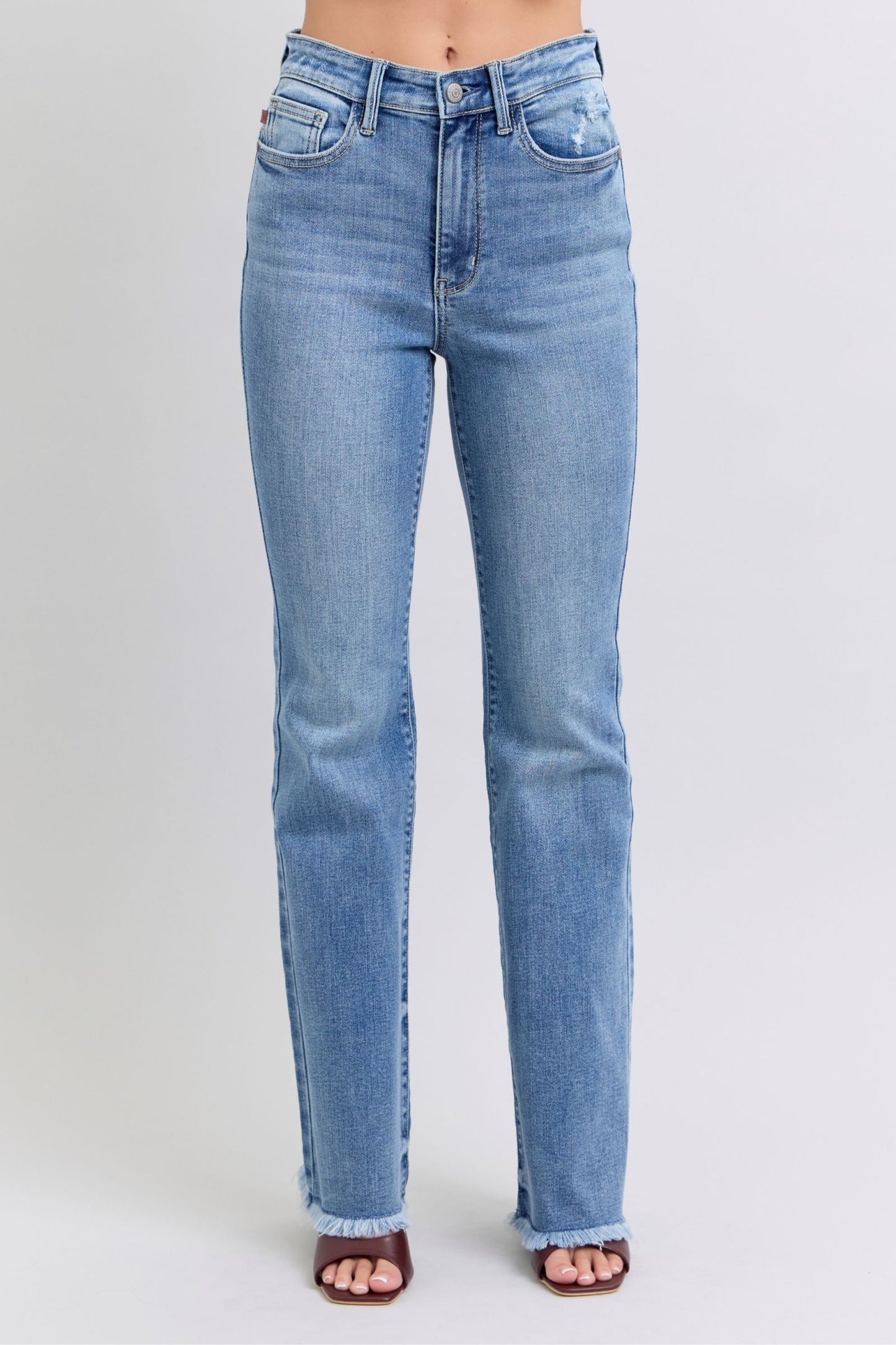 Judy Blue Full Size Raw Hem High Rise Bootcut Jeans - The Ruffled Bull Boutique