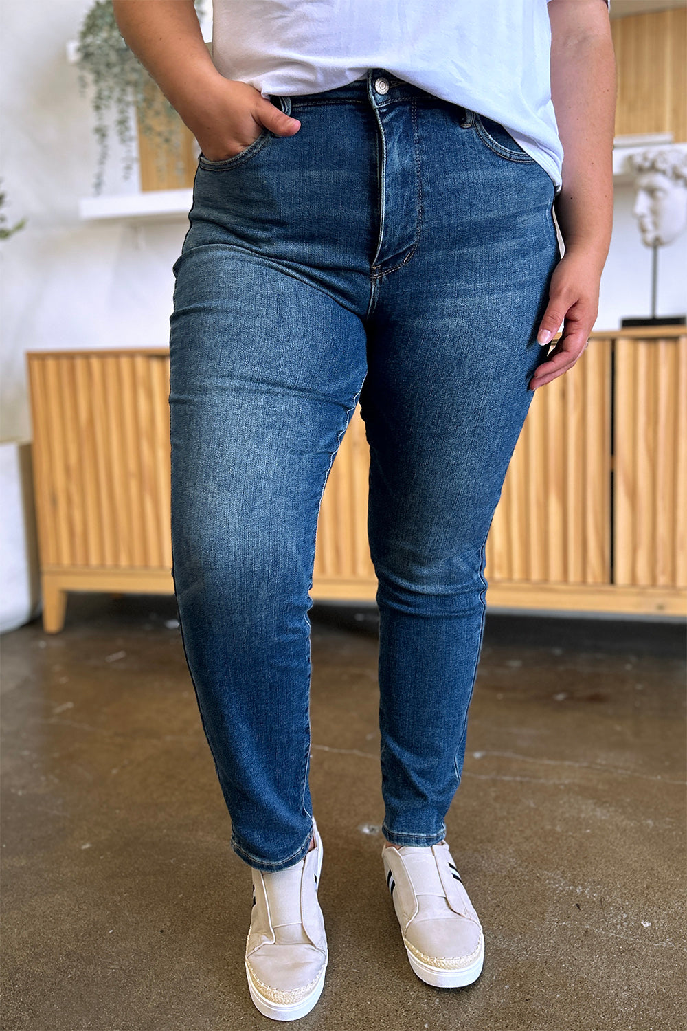 Judy Blue Full Size Tummy Control High Waist Slim Jeans - The Ruffled Bull Boutique