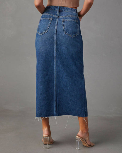 Slit Denim Midi Skirt: Light Blue / 2XL - The Ruffled Bull Boutique