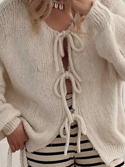 Tied Long Sleeve Dropped Shoulder Cardigan