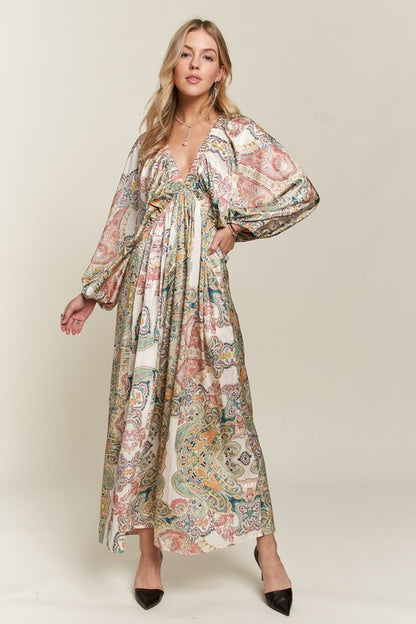 ADORA Printed V-Neck Batwing Sleeve Dress - The Ruffled Bull Boutique