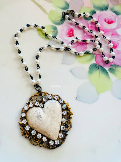 Whitewash Clay Heart Filigree Necklace - The Ruffled Bull Boutique