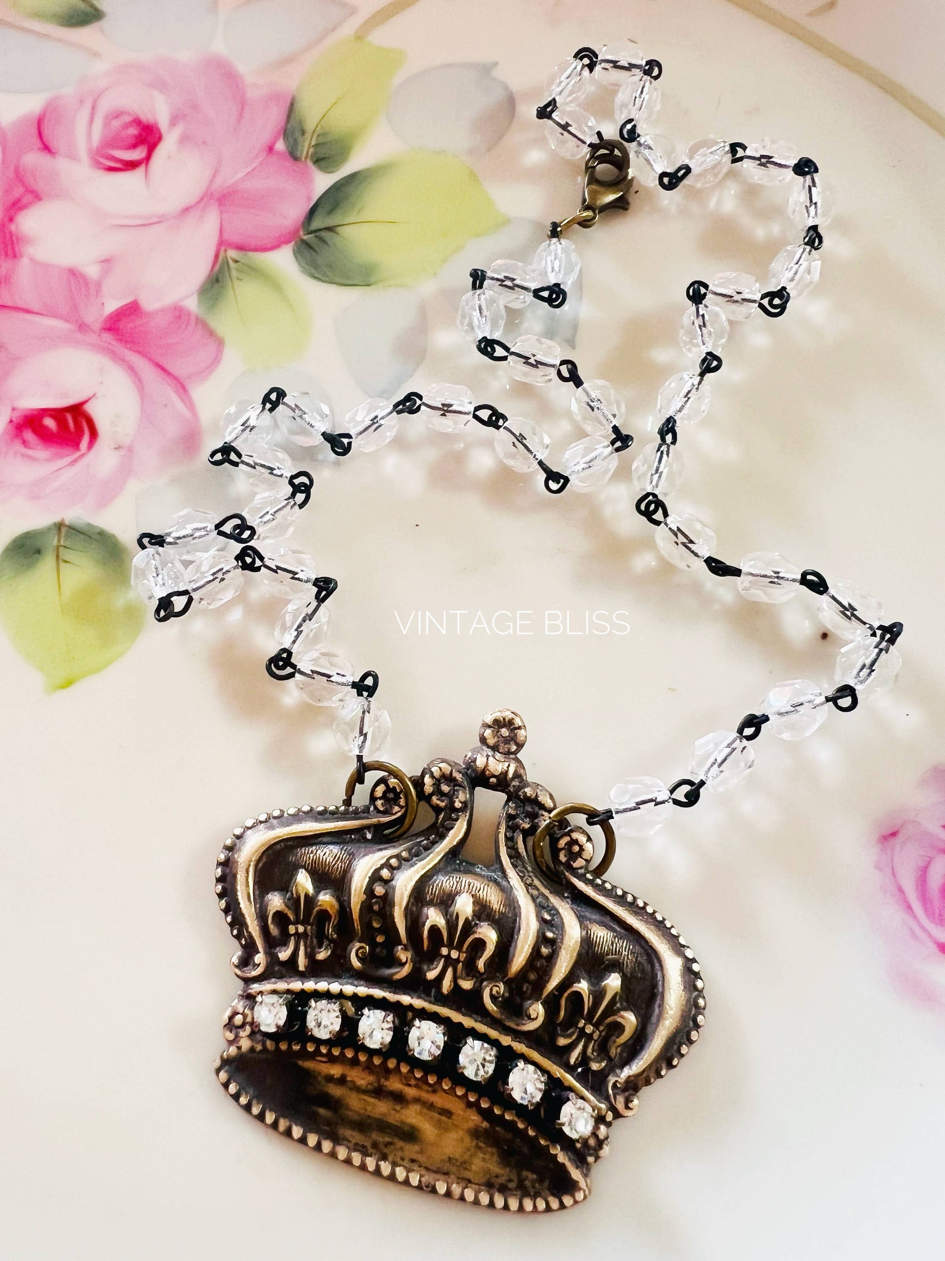 She Wears A Crown Necklace Beaded Chain - The Ruffled Bull Boutique