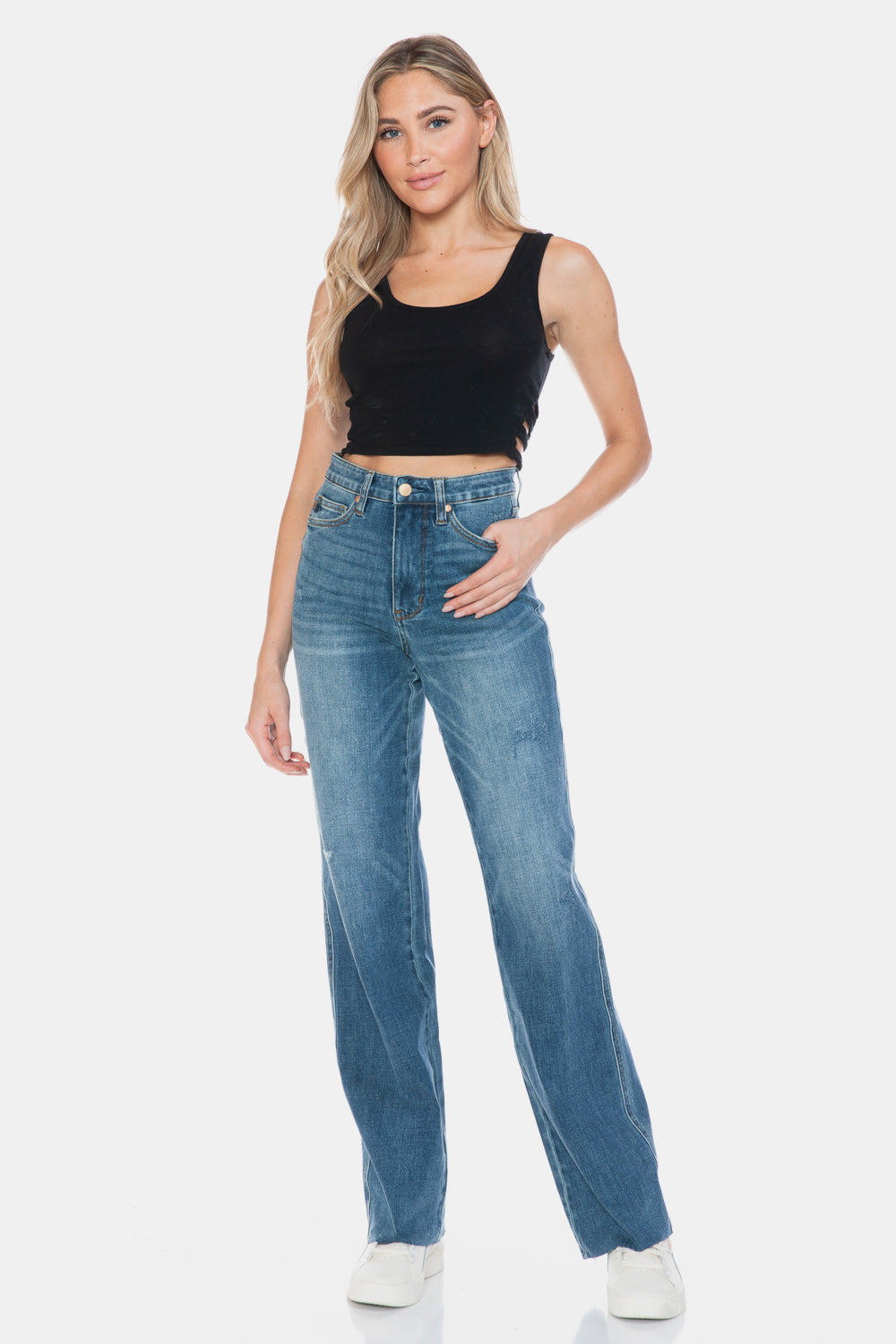 Judy Blue Full Size Tummy Control Cut Raw Hem Straight Jeans - The Ruffled Bull Boutique