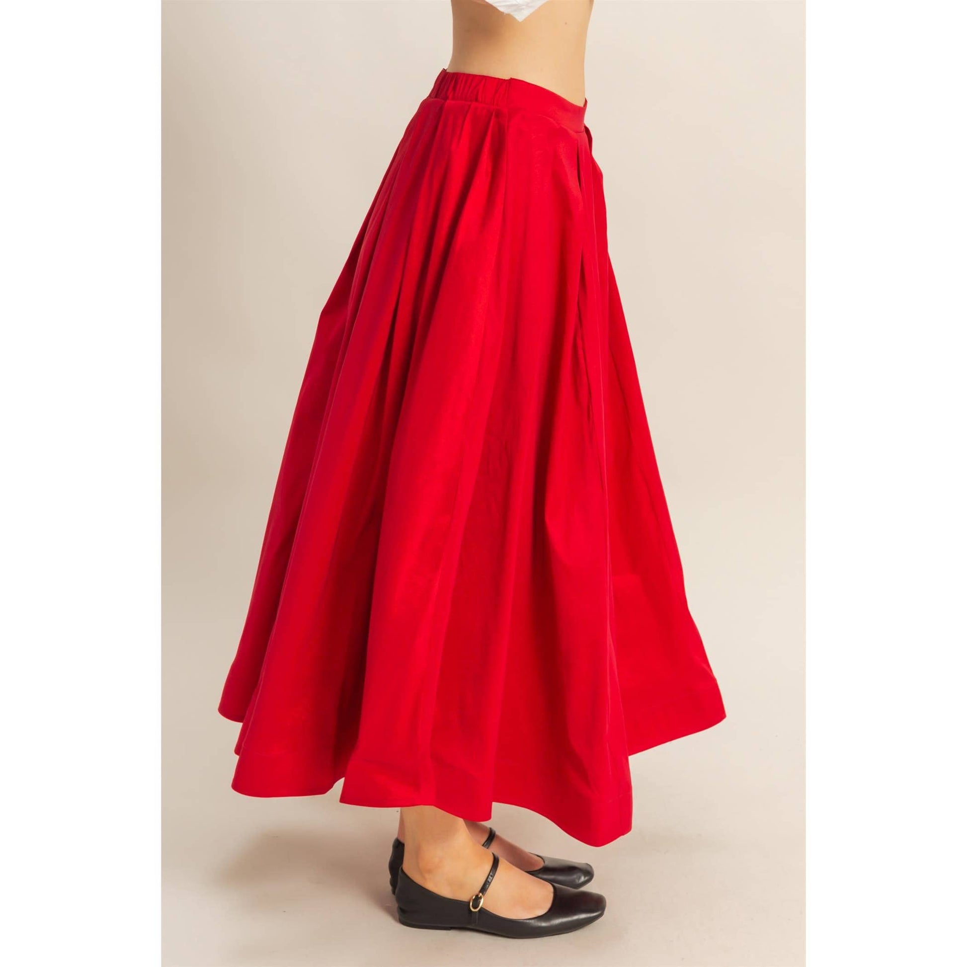 Classic Pleated A-Line Midi Full Skirt - The Ruffled Bull Boutique