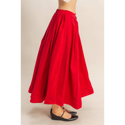 Classic Pleated A-Line Midi Full Skirt - The Ruffled Bull Boutique