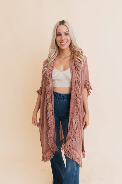 Sunbleached Fringe Ruffle Kimono - The Ruffled Bull Boutique