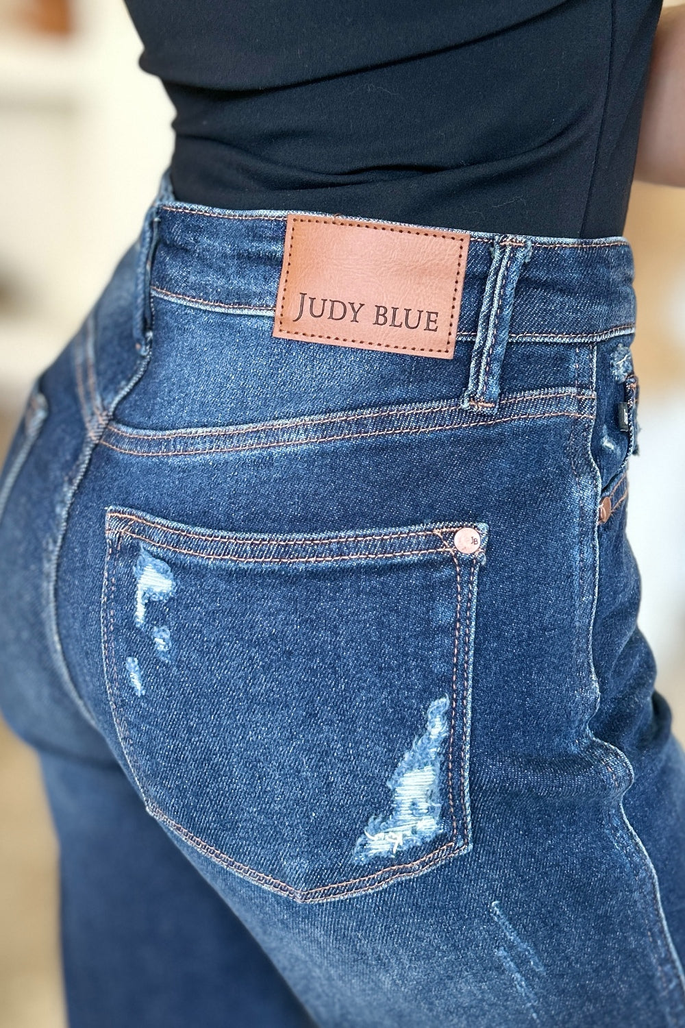 Judy Blue Full Size High Waist Rigid Magic Heavy Destroy Straight Jeans - The Ruffled Bull Boutique