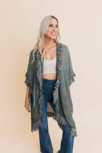 Sunbleached Fringe Ruffle Kimono - The Ruffled Bull Boutique