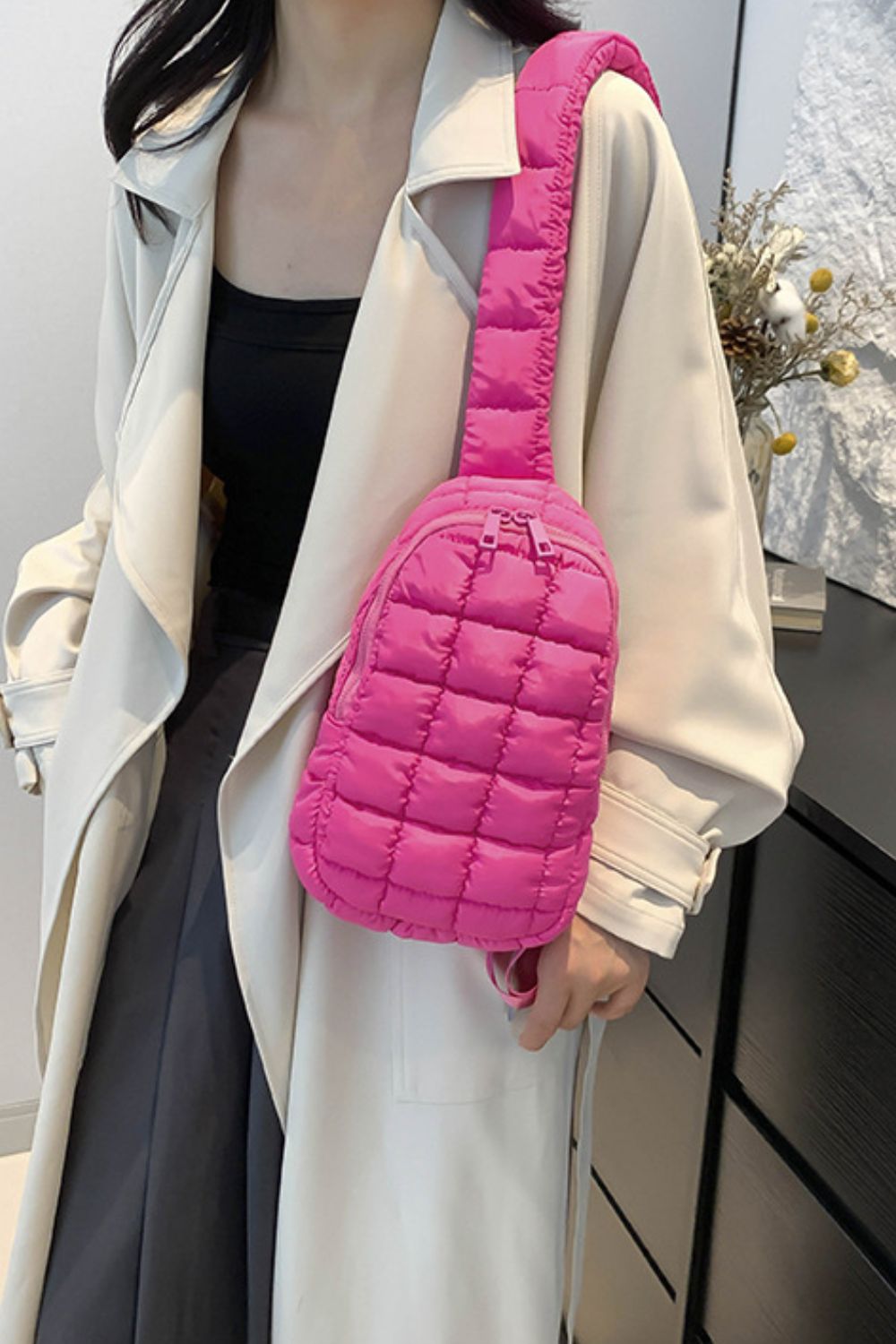 Quilted Nylon Crossbody  Bag