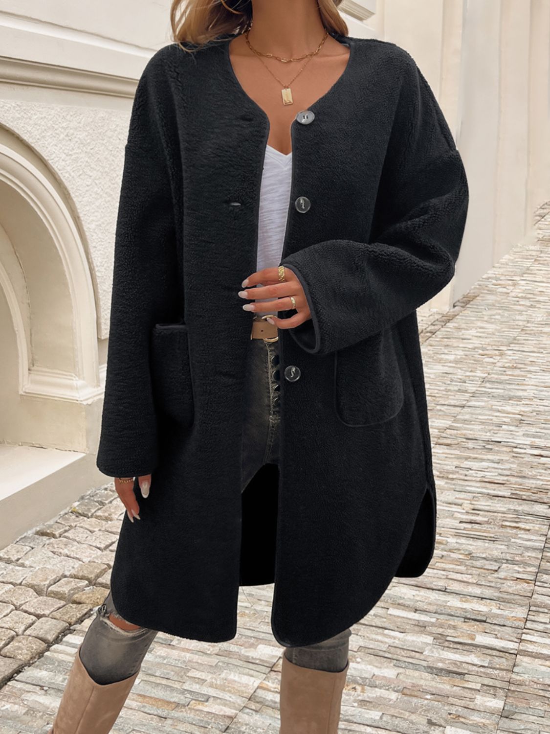 Devine Button Up Long Sleeve Coat - The Ruffled Bull Boutique