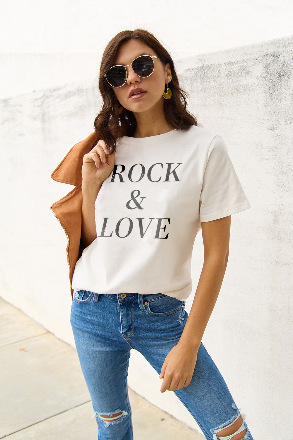 Simply Love Full Size ROCK ＆ LOVE Short Sleeve T-Shirt - The Ruffled Bull Boutique