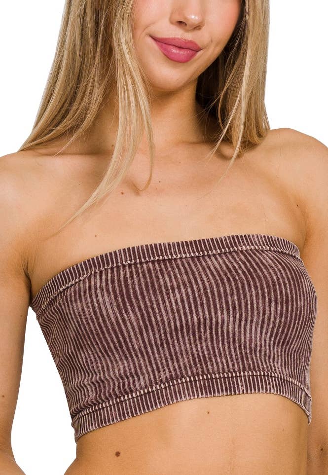 Washed Ribbed Seamless Tube Top - The Ruffled Bull Boutique