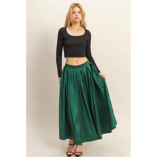 Classic Pleated A-Line Midi Full Skirt - The Ruffled Bull Boutique