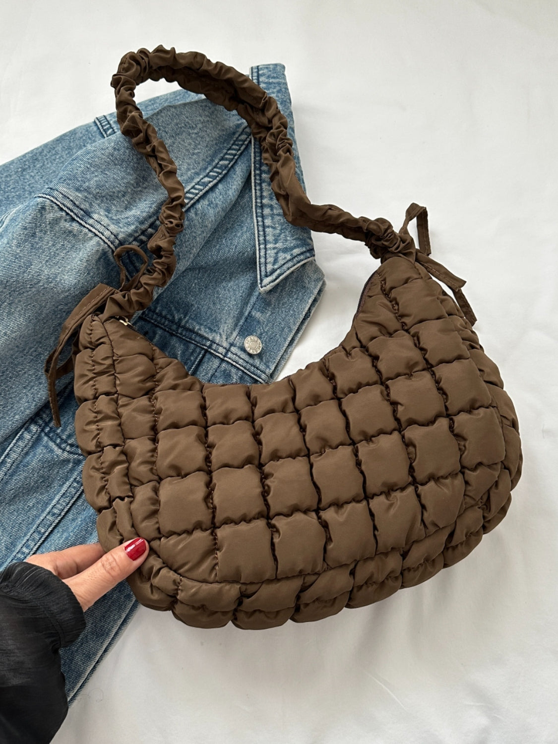 Bubble Texture Ruched Strap Quilted Shoulder Bag - The Ruffled Bull Boutique